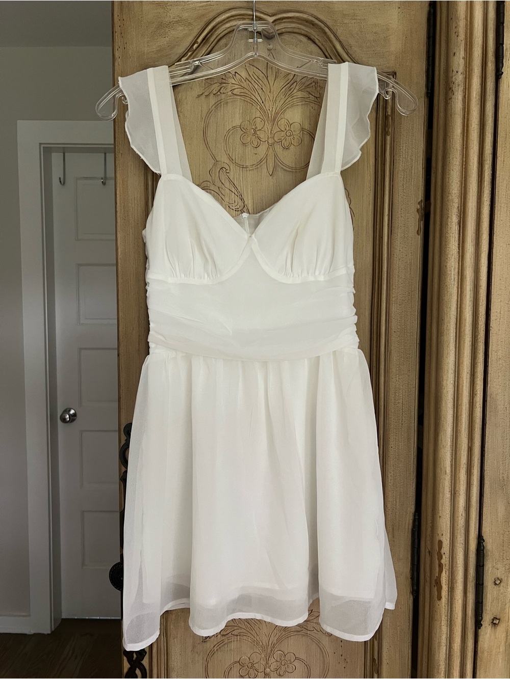 Princess Polly White Ruffled Strap Chiffon Mini Dress